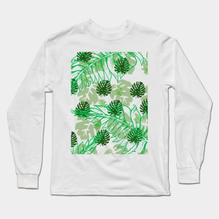 Green Palm Leaf Pattern Long Sleeve T-Shirt